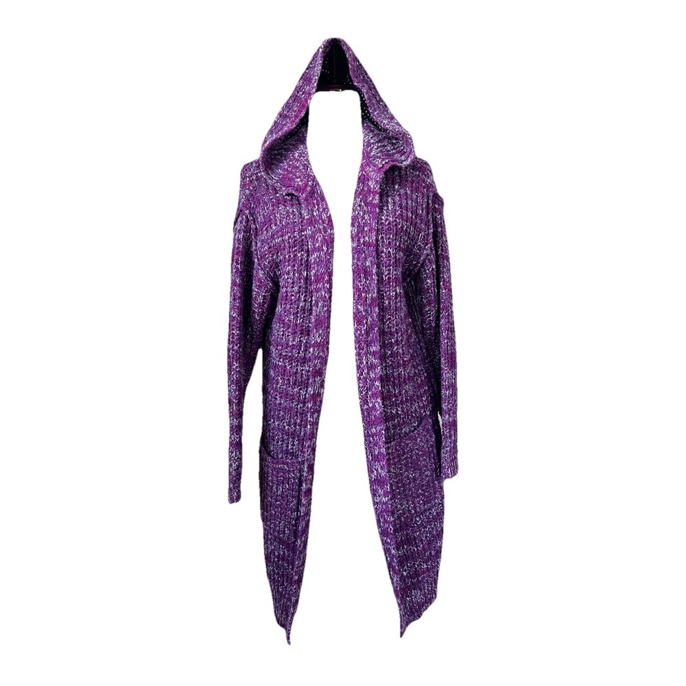 Sundance Open Front Hooded Cardigan Women's Size Small Plum Marled Wool Blend